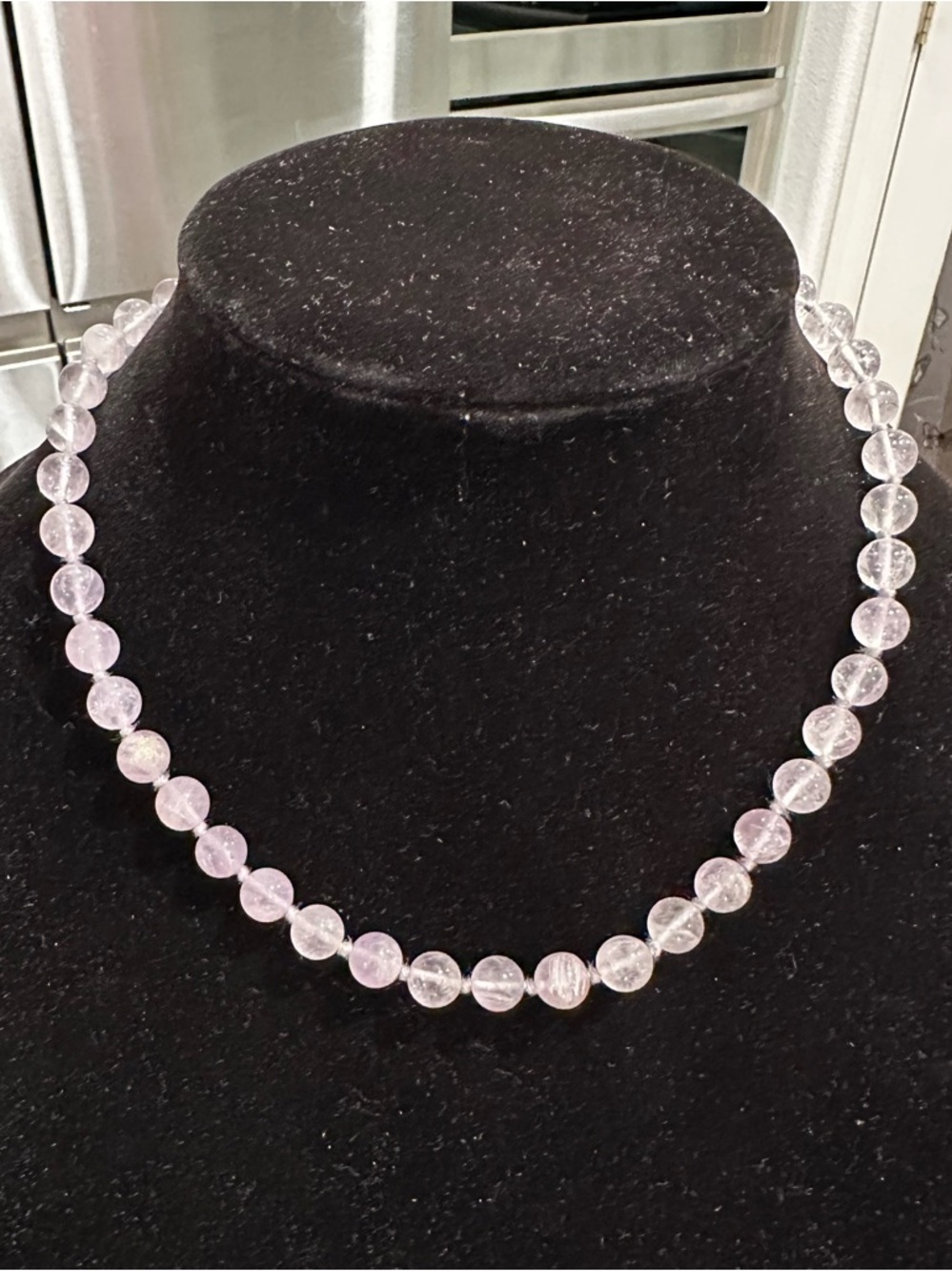 AMETHYST DELICATE LIGHT PURPLE BEADED NECKLACE 8 1/4” DROP GOLDTONE CLASP